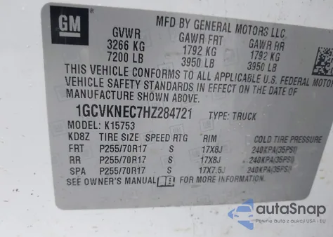 2017 Chevrolet Silverado 1500 Wt из США, поврежденный, VIN 1GCVKNEC7HZ284721